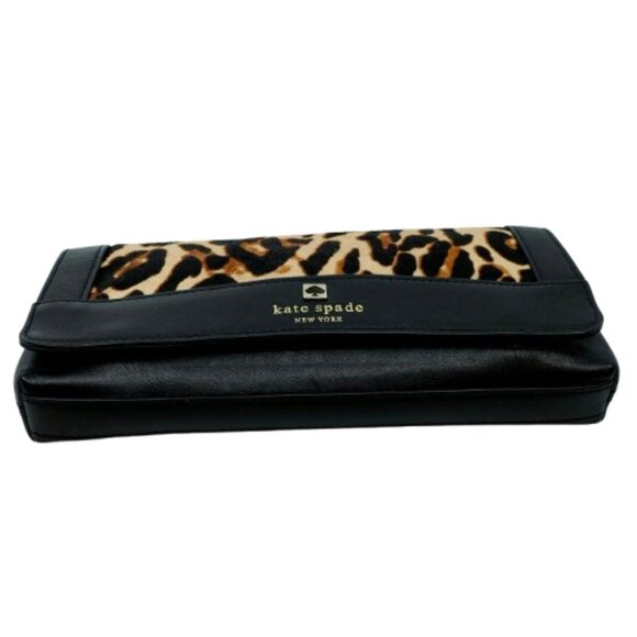 KATE SPADE~Perri Lane Keira~LEOPARD PRINT HAIRCALF BLACK LEATHER CLUTCH BAG - Picture 3 of 5